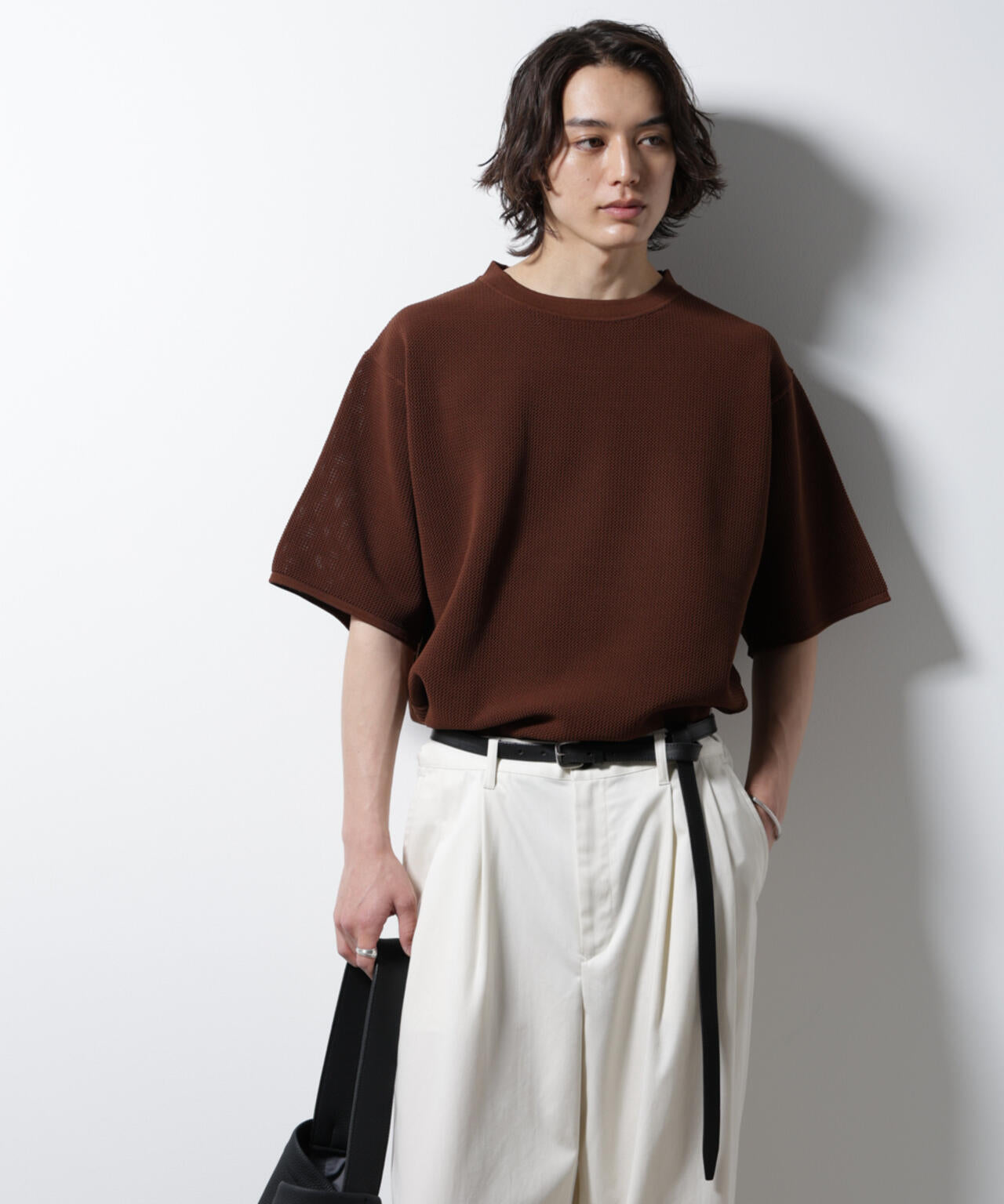スポンディッシュ メッシュ クルーネックニットTEE