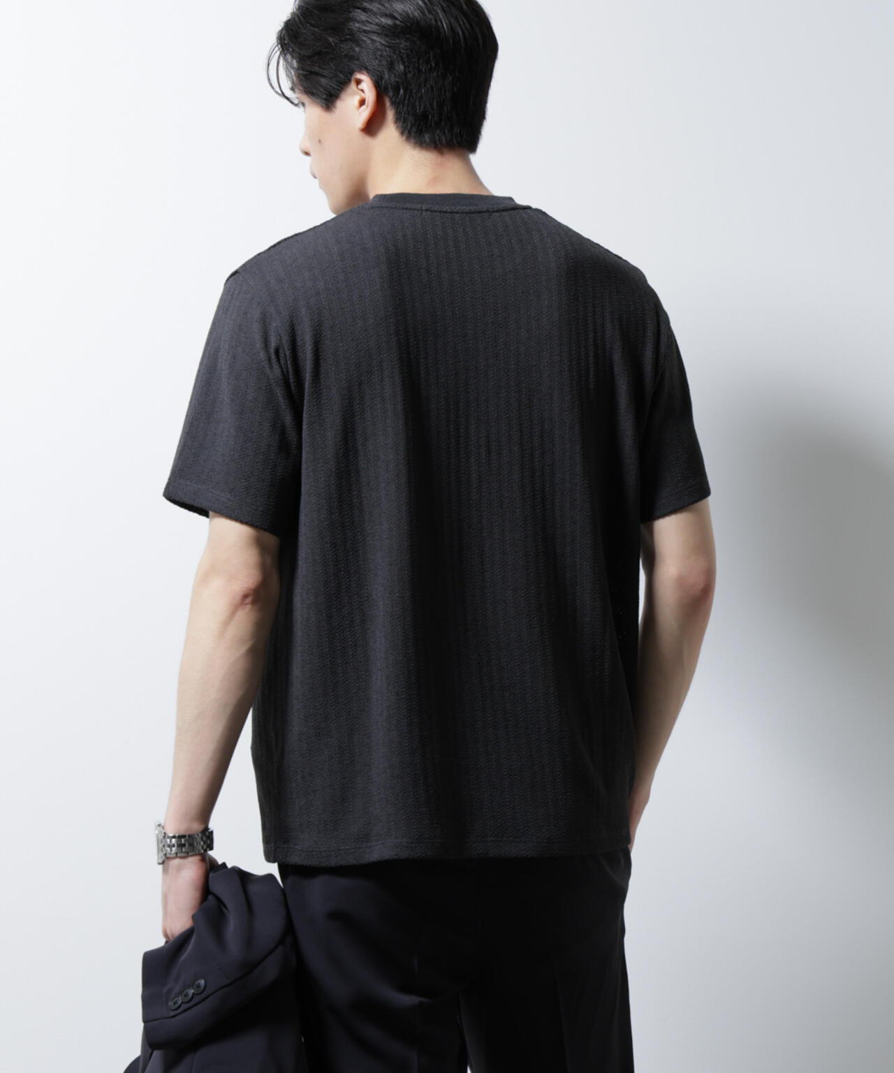 ｢Damerino｣ヘリンボンクルーネックTシャツ/防シワ・吸水速乾・UVカット