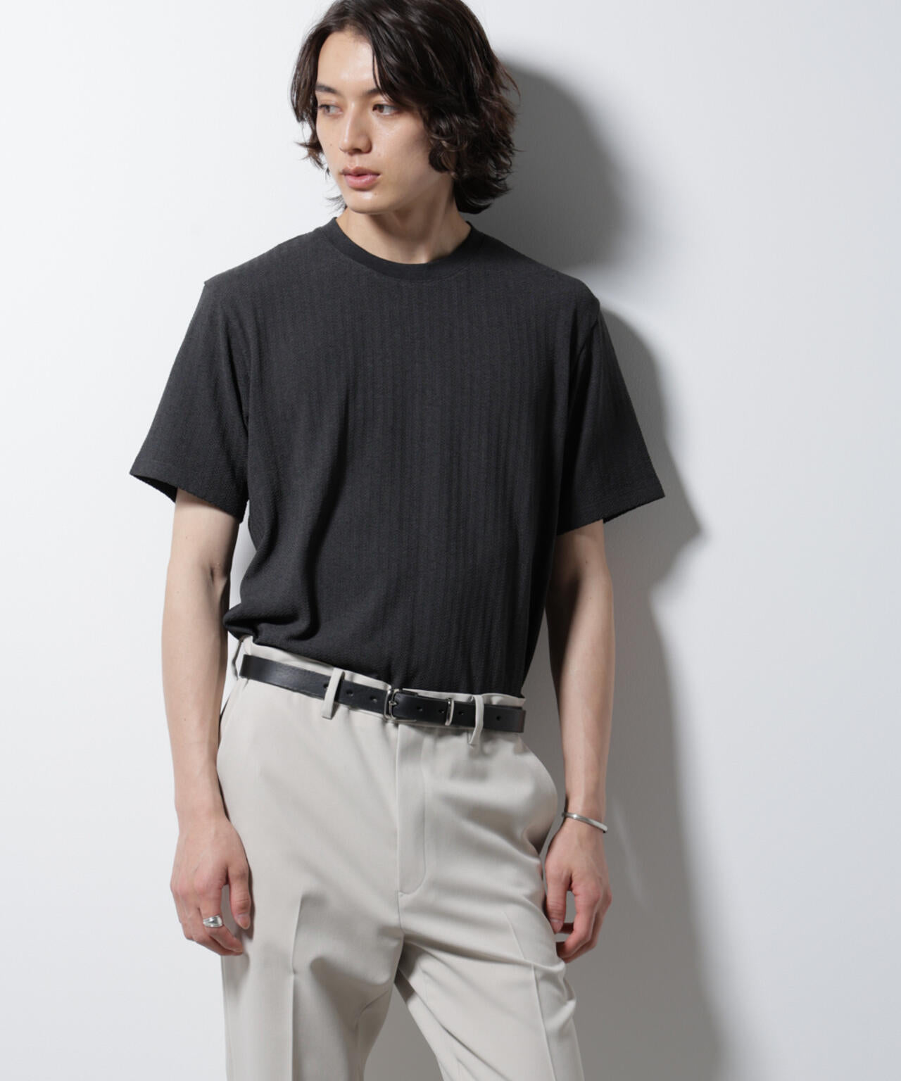 ｢Damerino｣ヘリンボンクルーネックTシャツ/防シワ・吸水速乾・UVカット