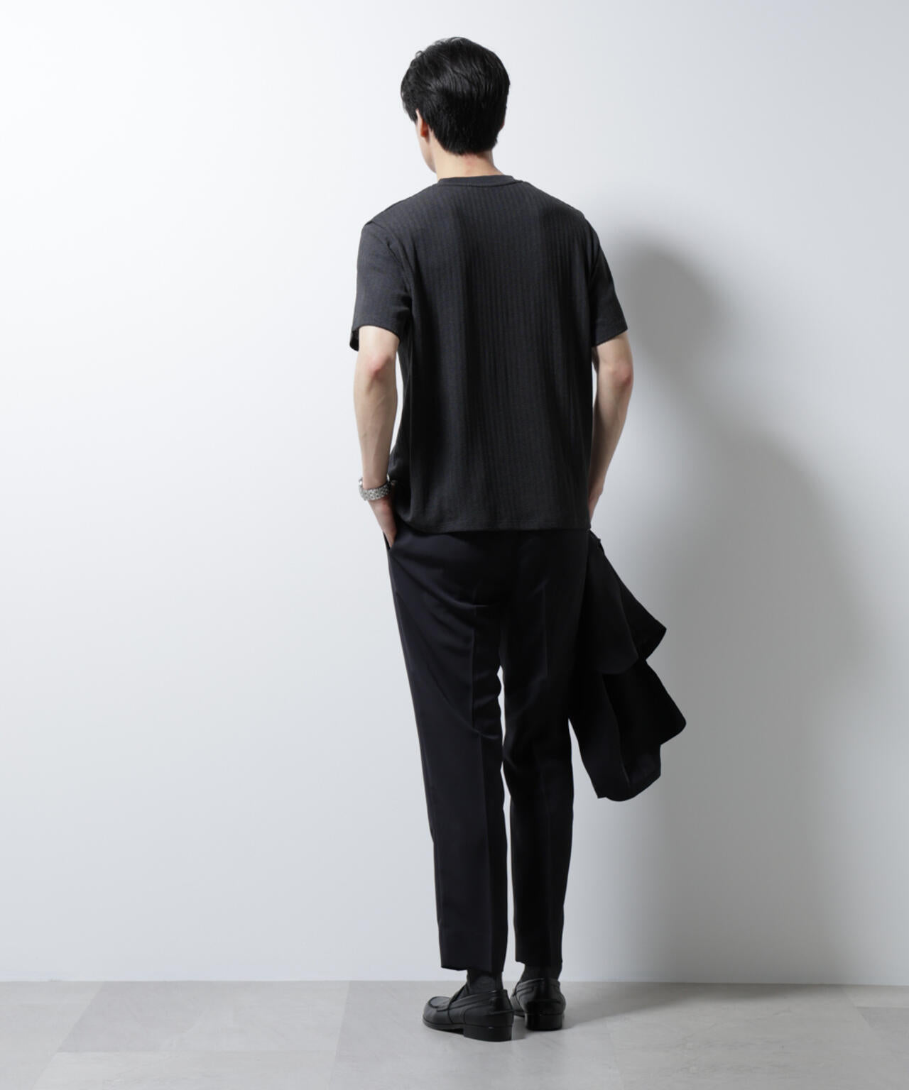 ｢Damerino｣ヘリンボンクルーネックTシャツ/防シワ・吸水速乾・UVカット