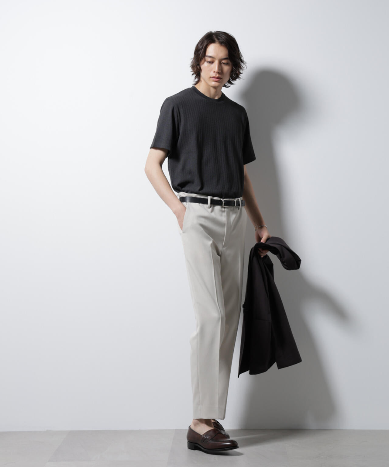 ｢Damerino｣ヘリンボンクルーネックTシャツ/防シワ・吸水速乾・UVカット