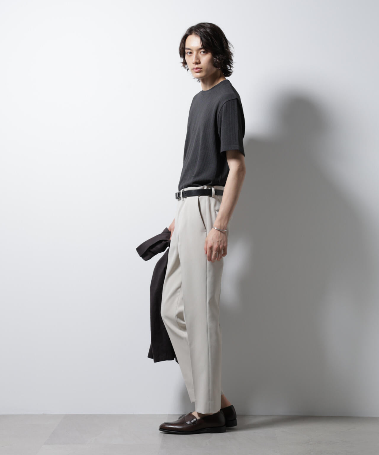 ｢Damerino｣ヘリンボンクルーネックTシャツ/防シワ・吸水速乾・UVカット