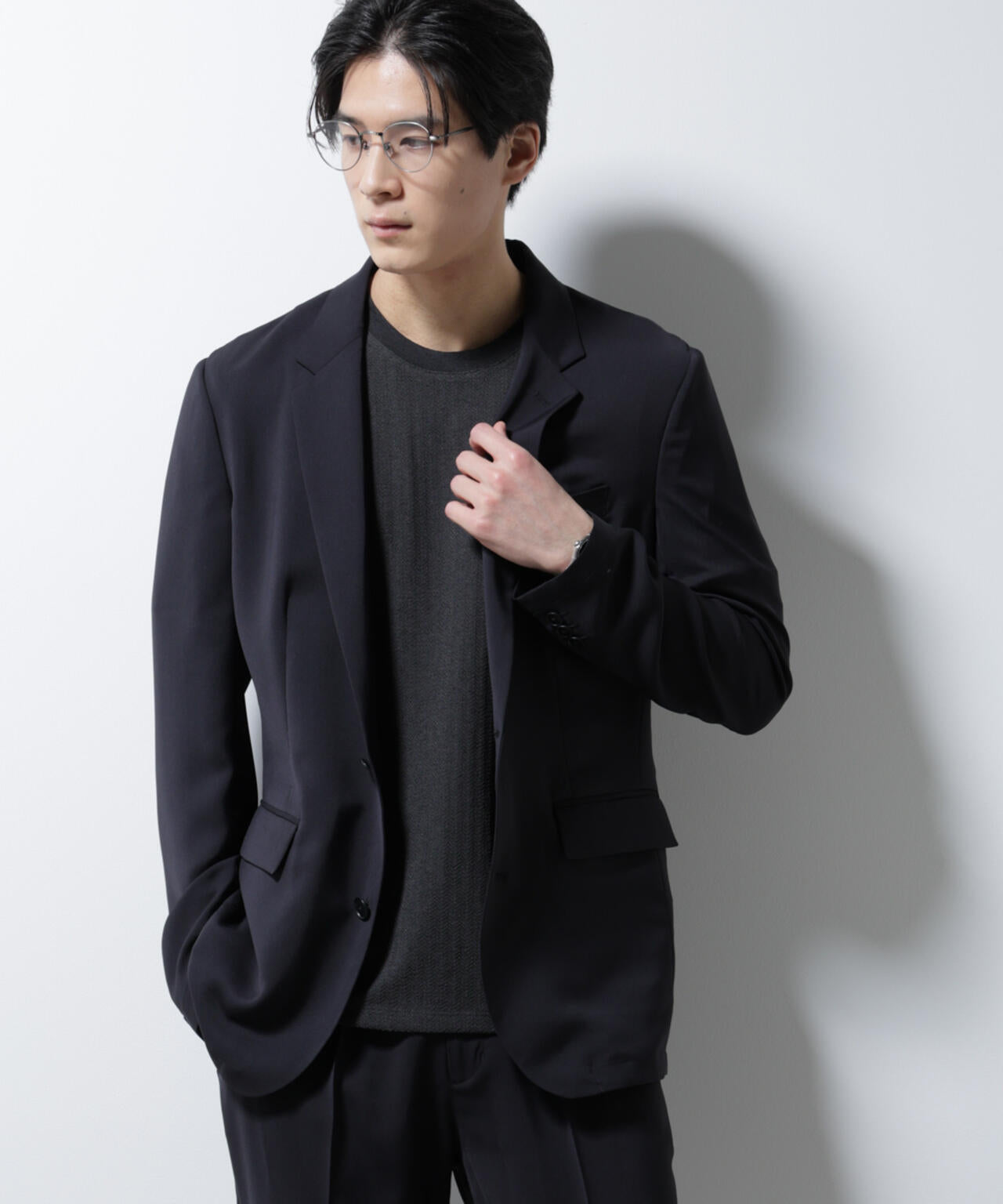 ｢Damerino｣ヘリンボンクルーネックTシャツ/防シワ・吸水速乾・UVカット