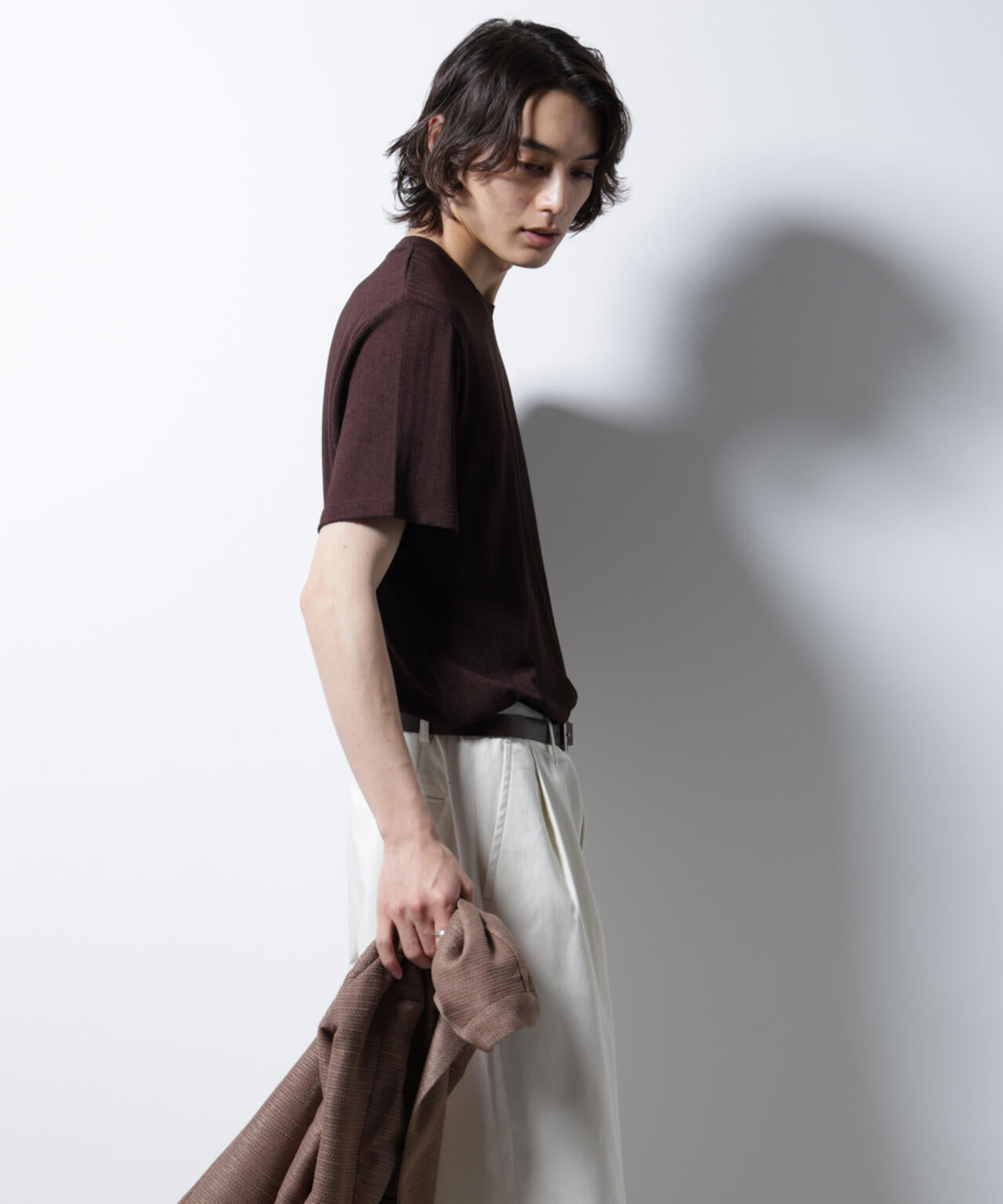 ｢Damerino｣ヘリンボンクルーネックTシャツ/防シワ・吸水速乾・UVカット