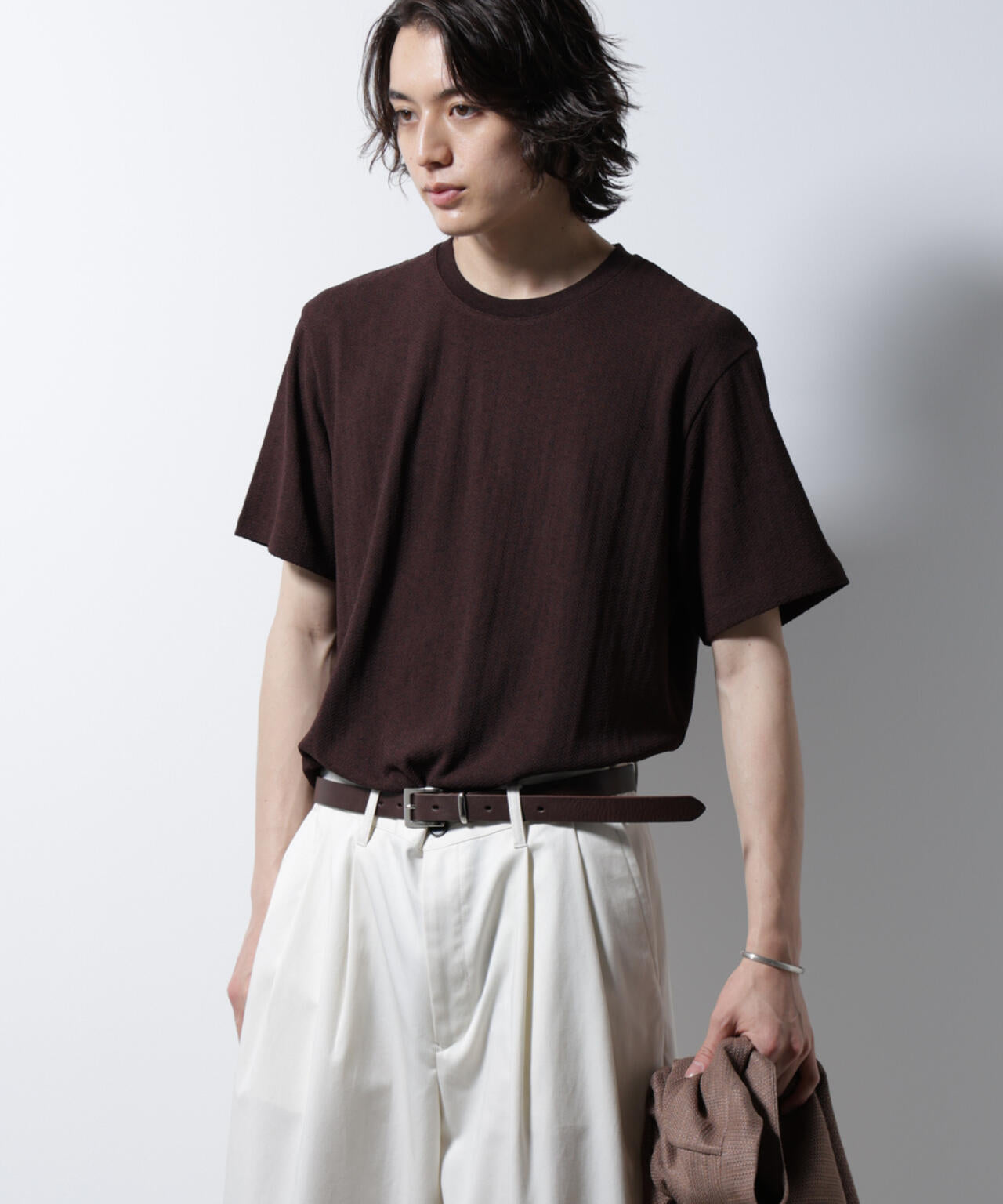 ｢Damerino｣ヘリンボンクルーネックTシャツ/防シワ・吸水速乾・UVカット