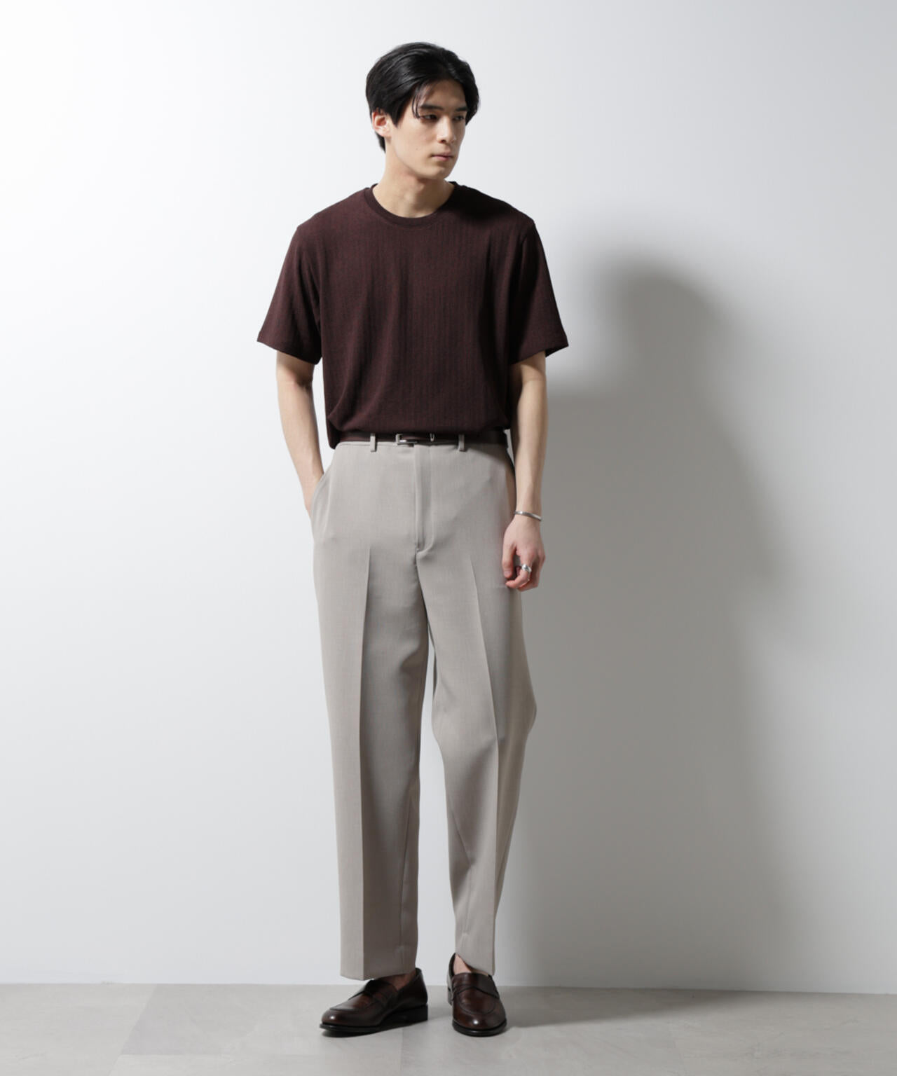 ｢Damerino｣ヘリンボンクルーネックTシャツ/防シワ・吸水速乾・UVカット