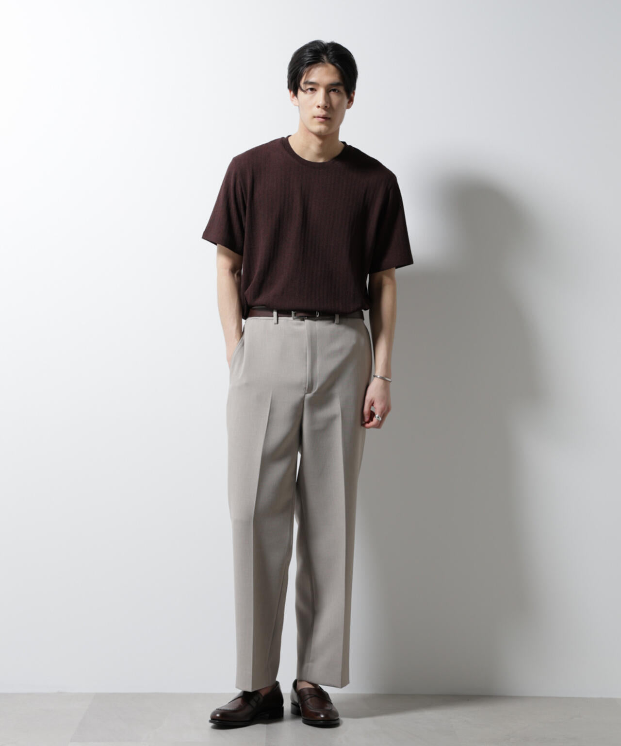 ｢Damerino｣ヘリンボンクルーネックTシャツ/防シワ・吸水速乾・UVカット