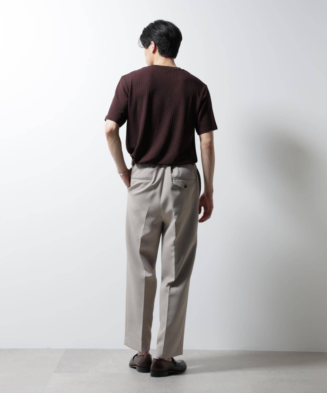 ｢Damerino｣ヘリンボンクルーネックTシャツ/防シワ・吸水速乾・UVカット