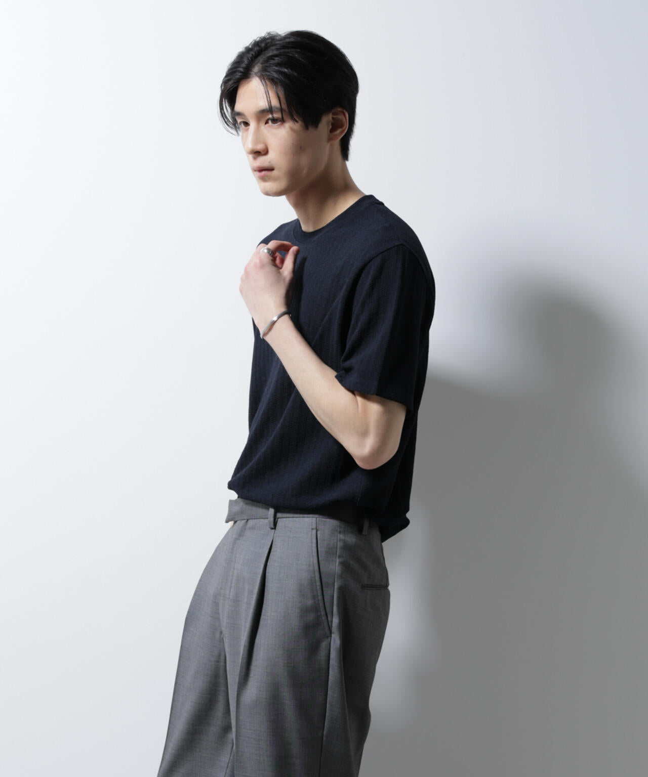 ｢Damerino｣ヘリンボンクルーネックTシャツ/防シワ・吸水速乾・UVカット