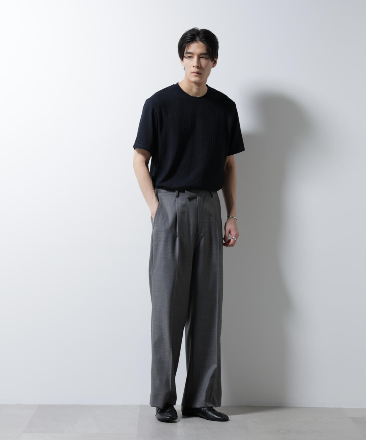 ｢Damerino｣ヘリンボンクルーネックTシャツ/防シワ・吸水速乾・UVカット