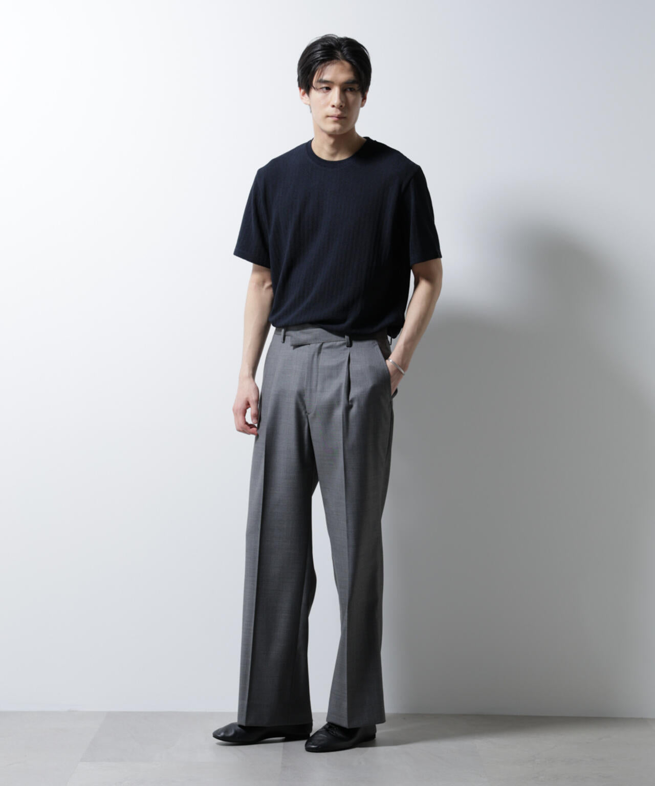 ｢Damerino｣ヘリンボンクルーネックTシャツ/防シワ・吸水速乾・UVカット