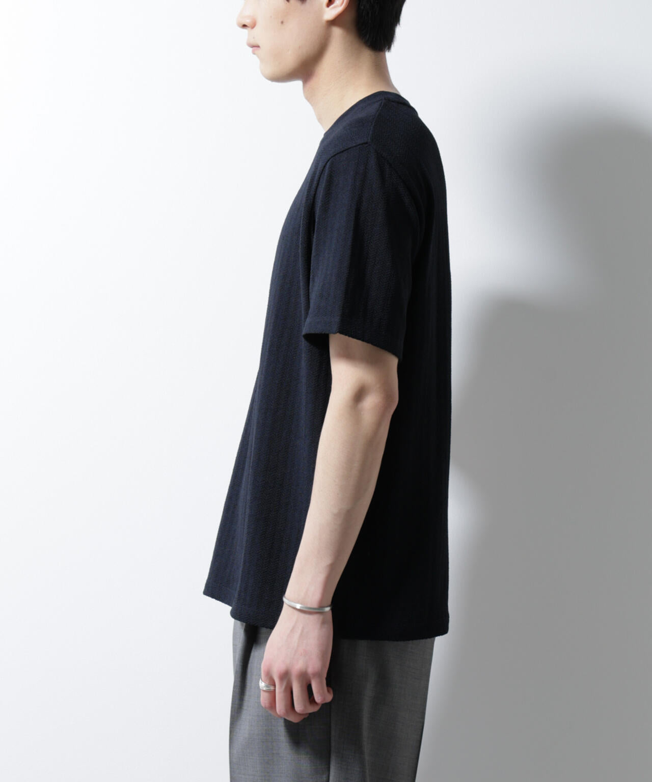 ｢Damerino｣ヘリンボンクルーネックTシャツ/防シワ・吸水速乾・UVカット