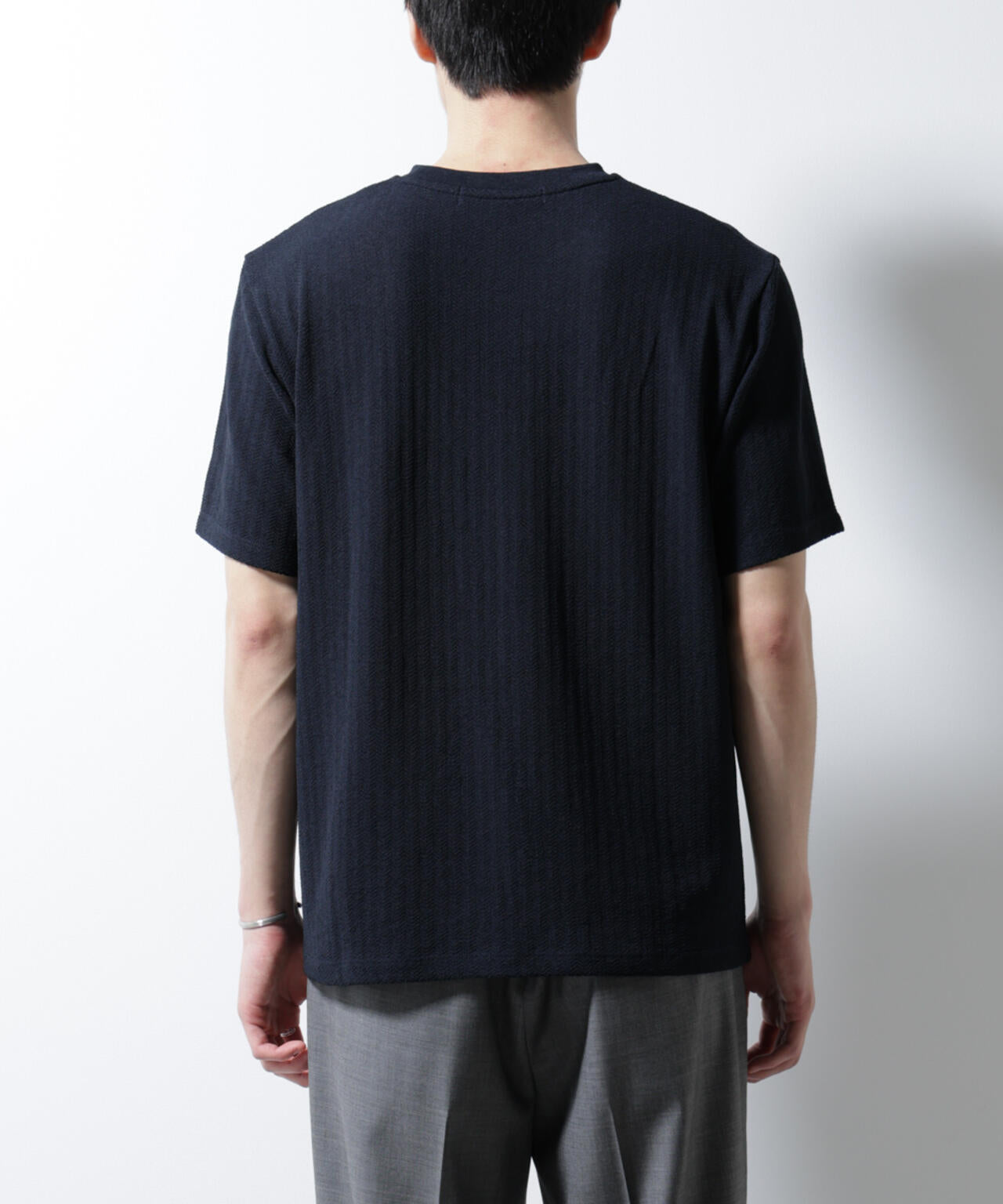 ｢Damerino｣ヘリンボンクルーネックTシャツ/防シワ・吸水速乾・UVカット
