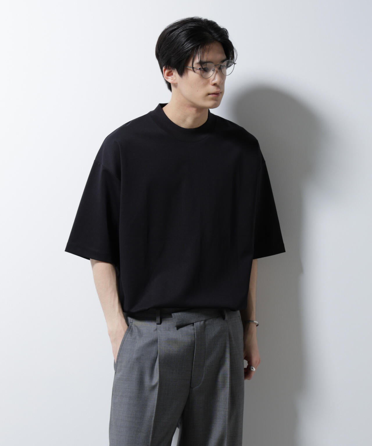 シルケットポンチワイドモックネックTシャツ