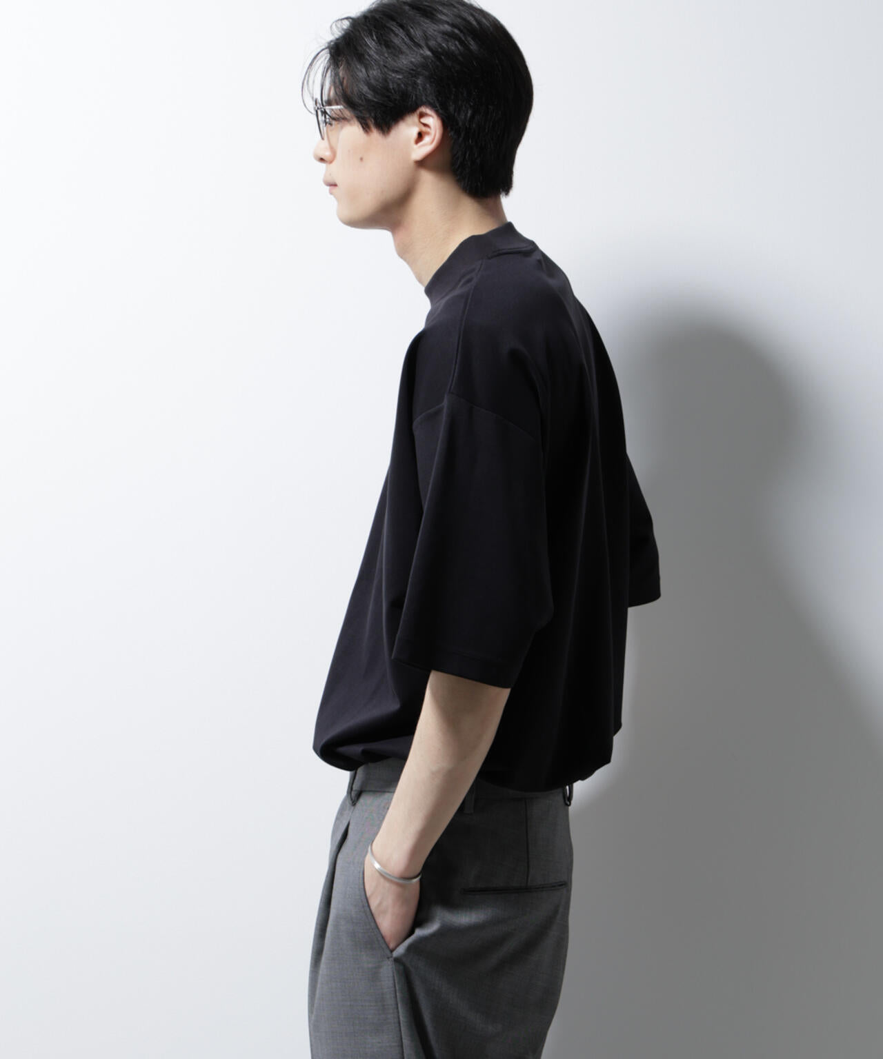 シルケットポンチワイドモックネックTシャツ