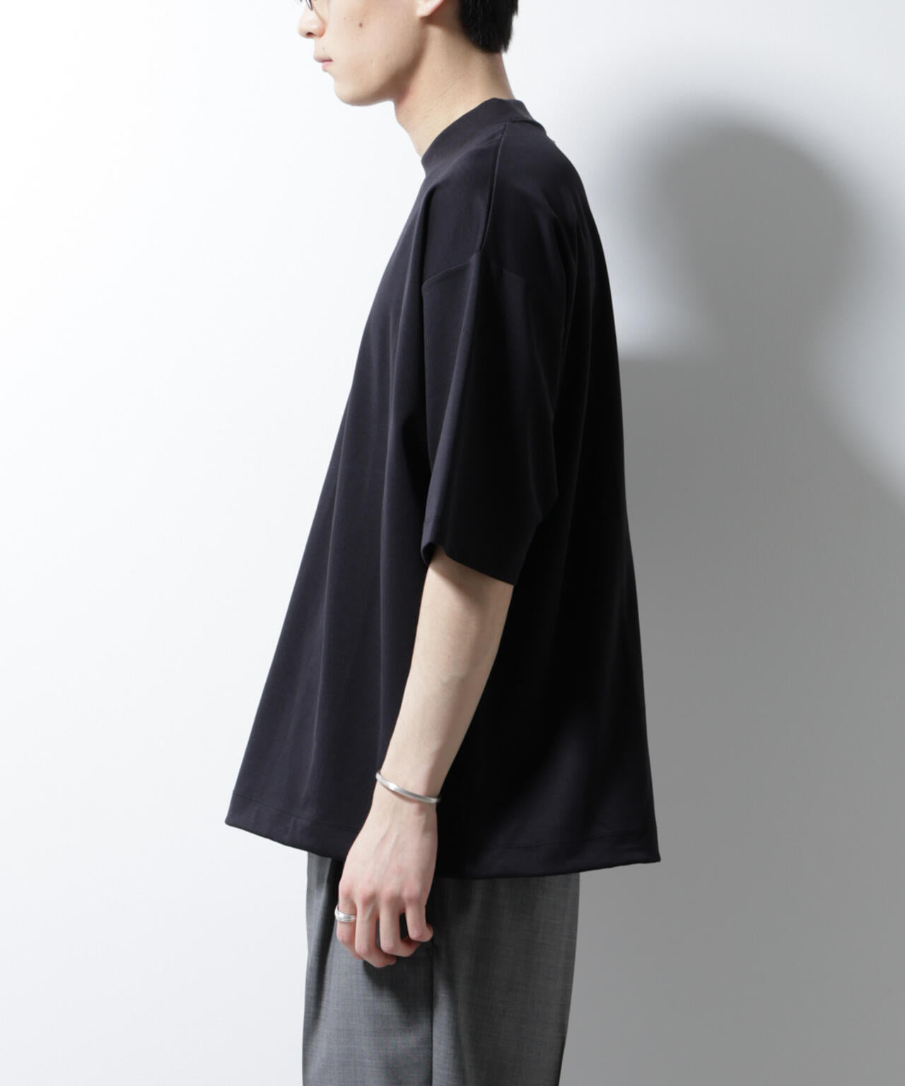 シルケットポンチワイドモックネックTシャツ