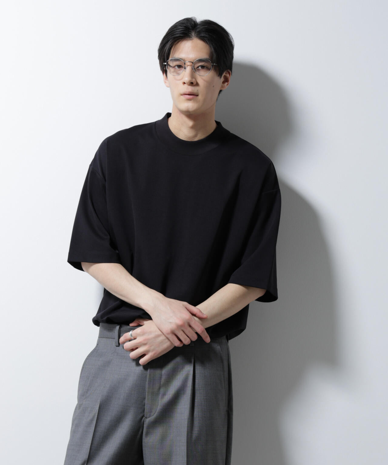 シルケットポンチワイドモックネックTシャツ