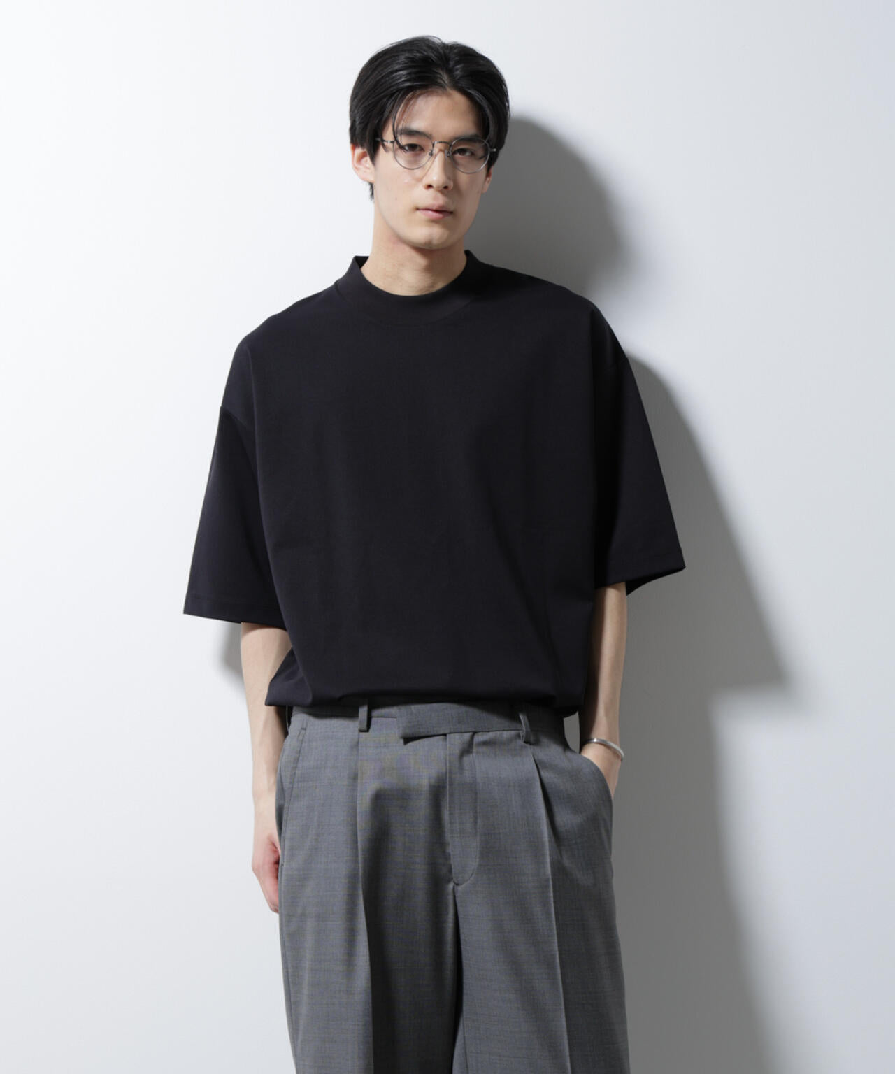 シルケットポンチワイドモックネックTシャツ