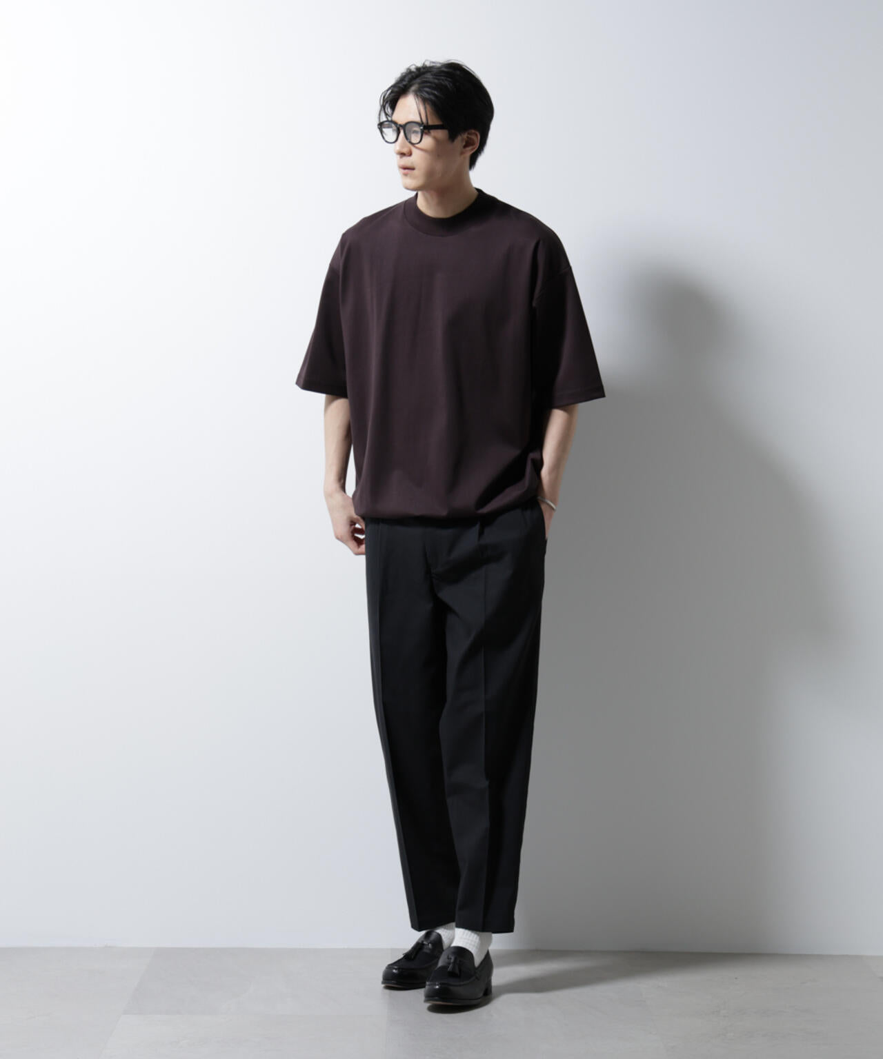 シルケットポンチワイドモックネックTシャツ