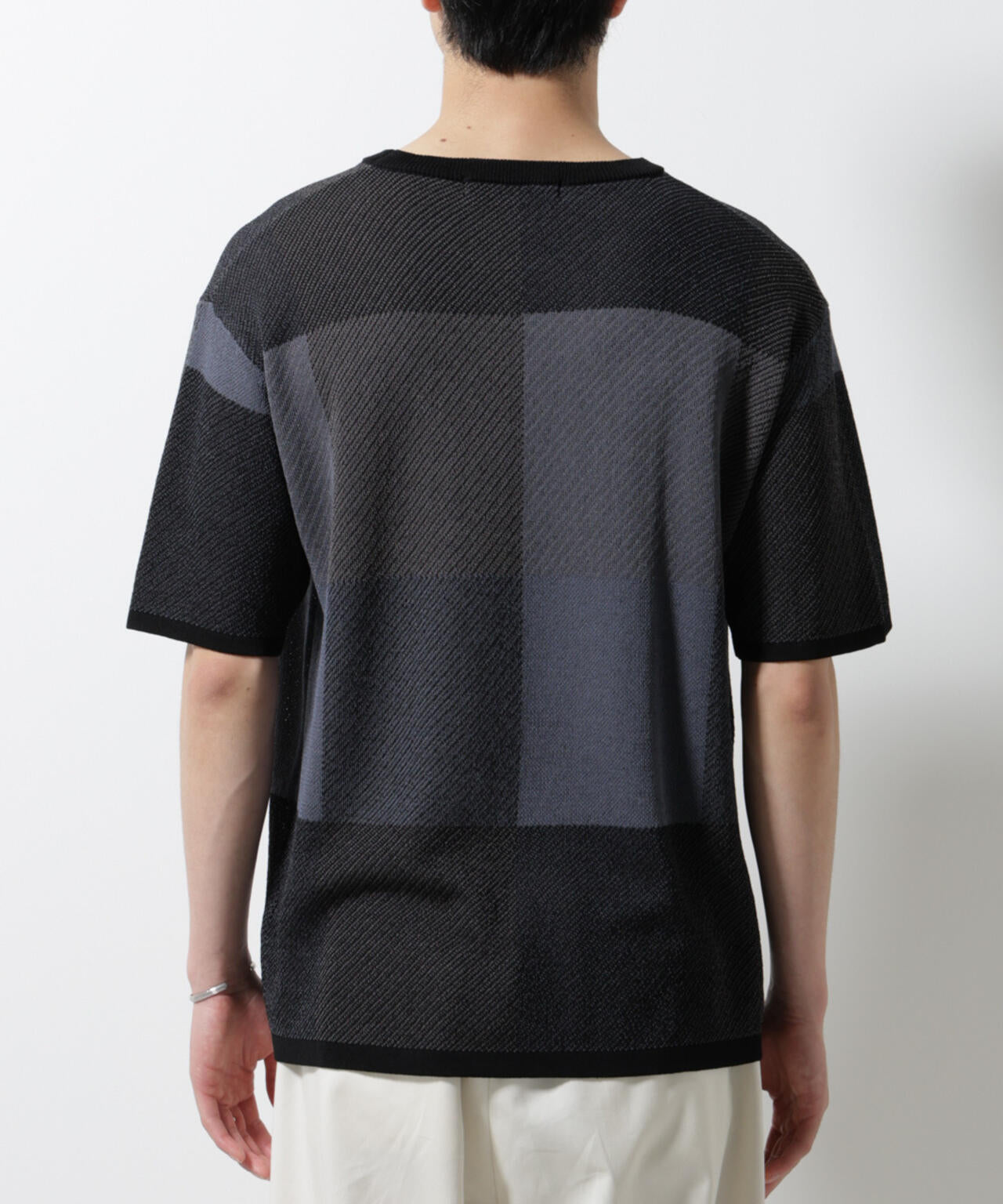 ブロックチェックニットTシャツ 半袖