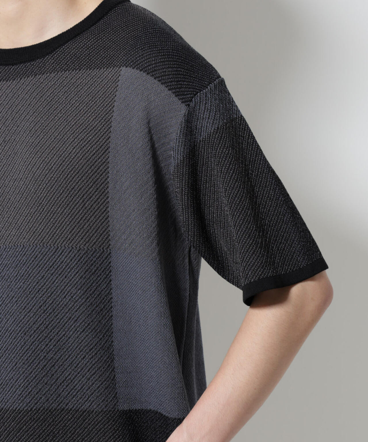 ブロックチェックニットTシャツ 半袖