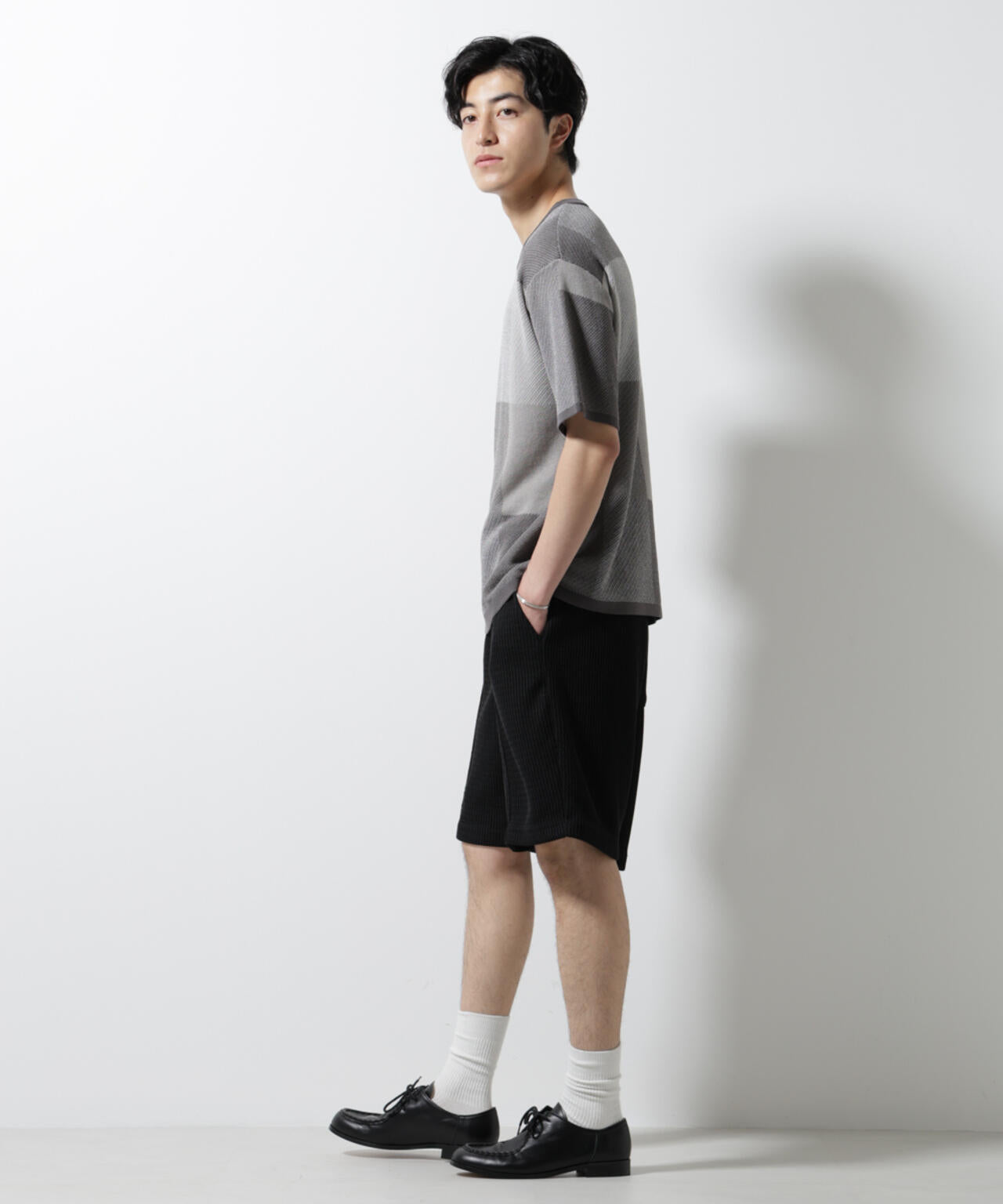 ブロックチェックニットTシャツ 半袖