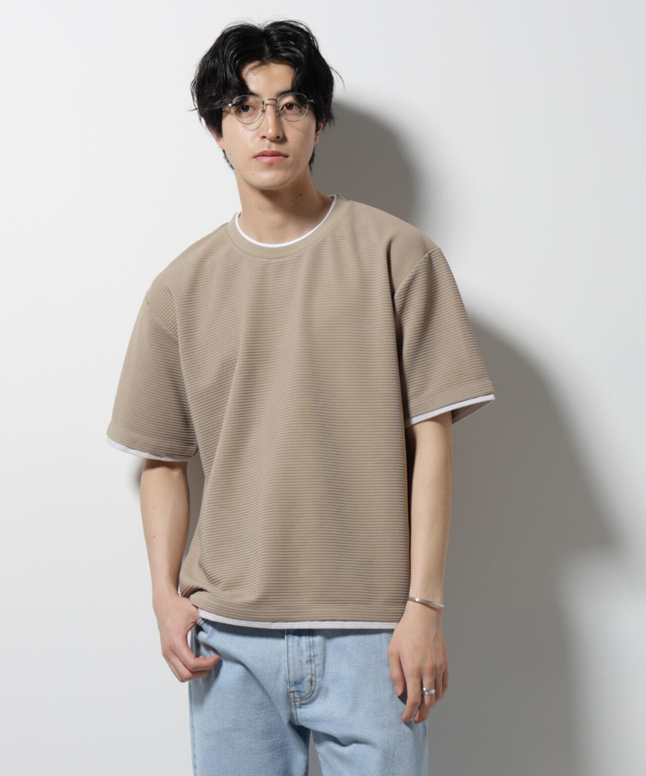 ガーターフェイクレイヤードTシャツ 半袖