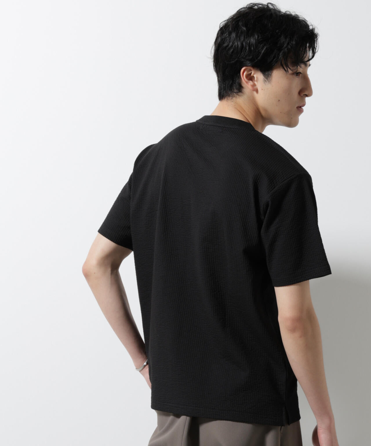 ジャージーサッカーヘンリーネックTシャツ 半袖