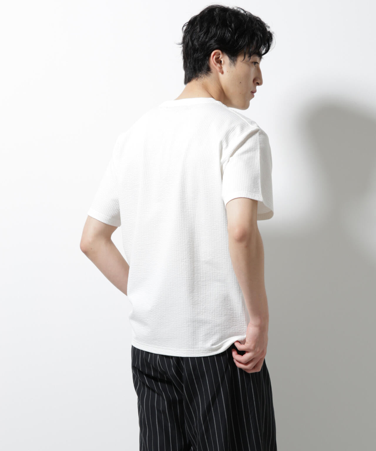 ジャージーサッカーヘンリーネックTシャツ 半袖