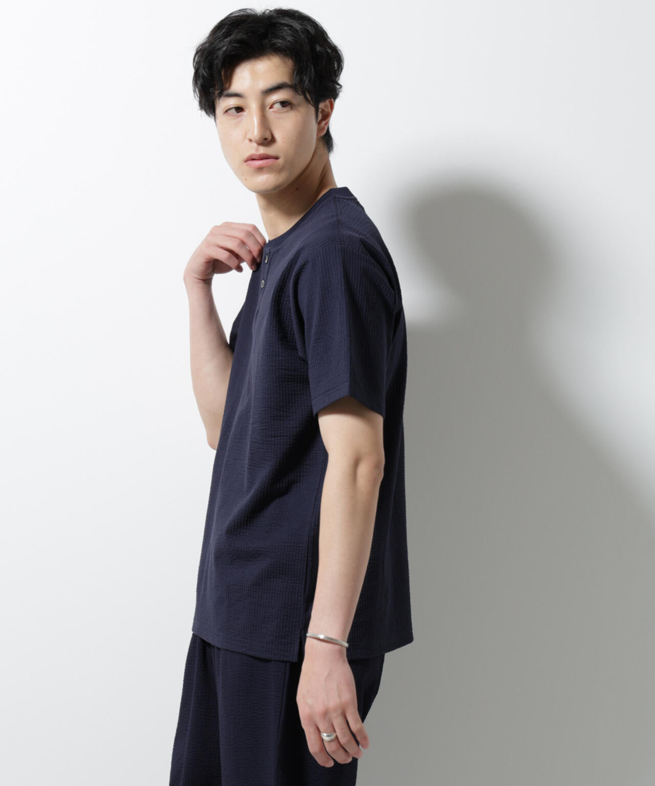 ジャージーサッカーヘンリーネックTシャツ 半袖